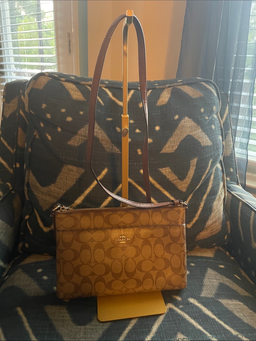 Coach Brown Signature Canvas Crossbody with Leather Trim